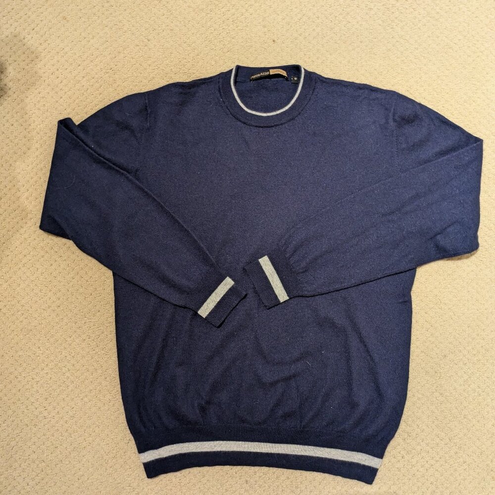 Navy/Gray Cashmere, Silk, Wool Crew Neck Sweater